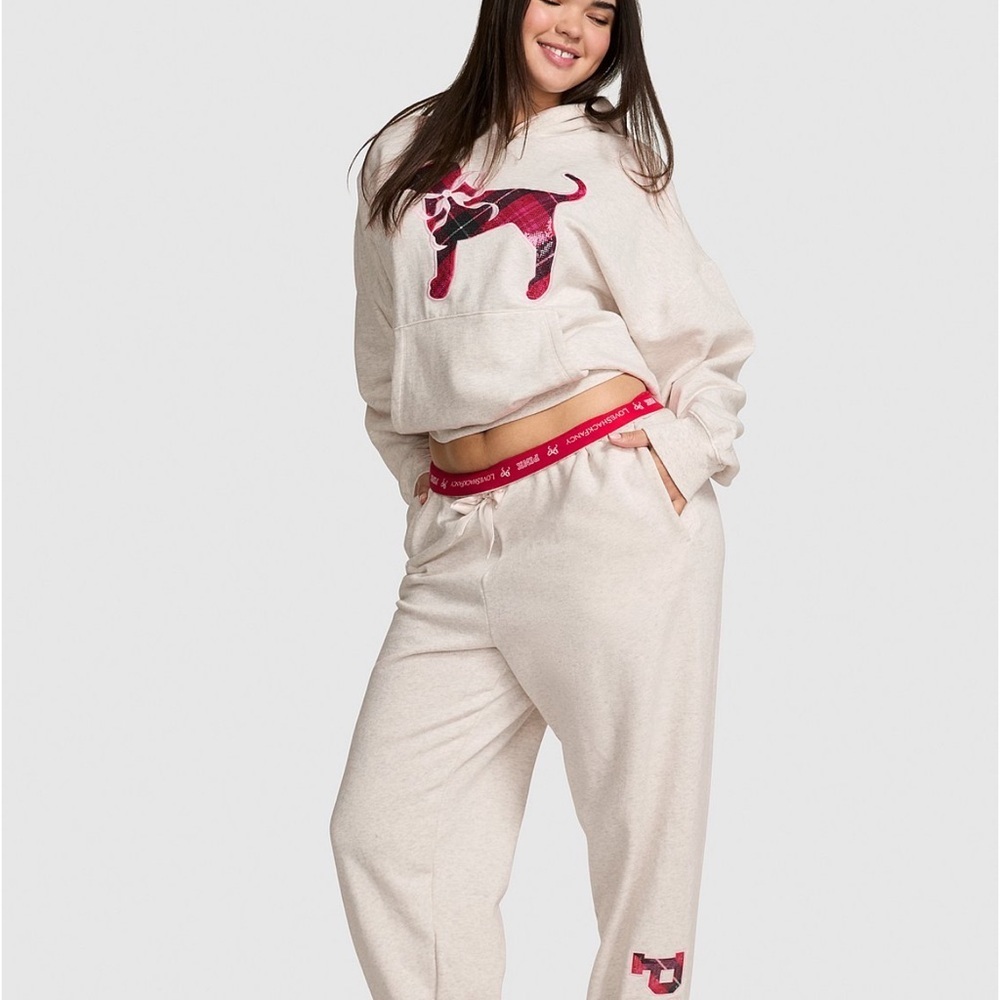 PINK LoveShackFancy Cream Drawstring Joggers with Pink Lettering - Picture 2 of 9